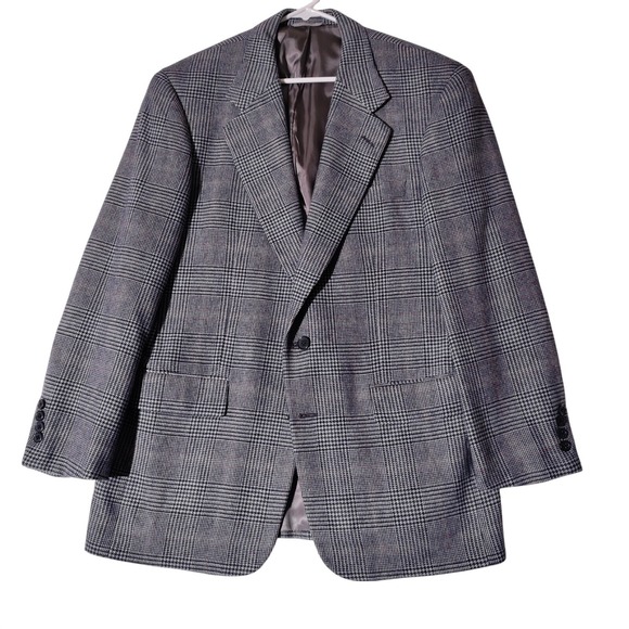 Cashmere Blazer Men's 41R Business Casual Sport Coat Suit Glen Check Gable